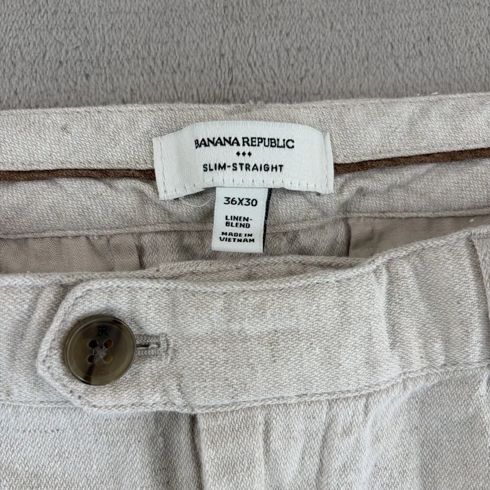 Banana Republic Slim Straight Trouser Pants in Beige Linen Blend Men‎ 36x28